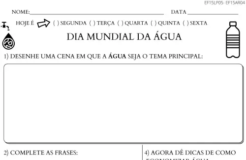 atividade 3º ano dia mundial da água lista de palavras